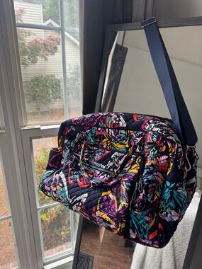 Vera Bradley Navy Quilted Floral Travel Bag with Multicolor Print